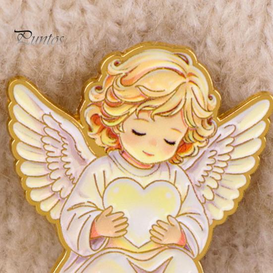 Fashionable Clothing Ornaments Little Angel Brooch Pin for Women, Cute Guardian Holding Heart Lapel Elegant Shirt Accessories with Wings, Accessory
