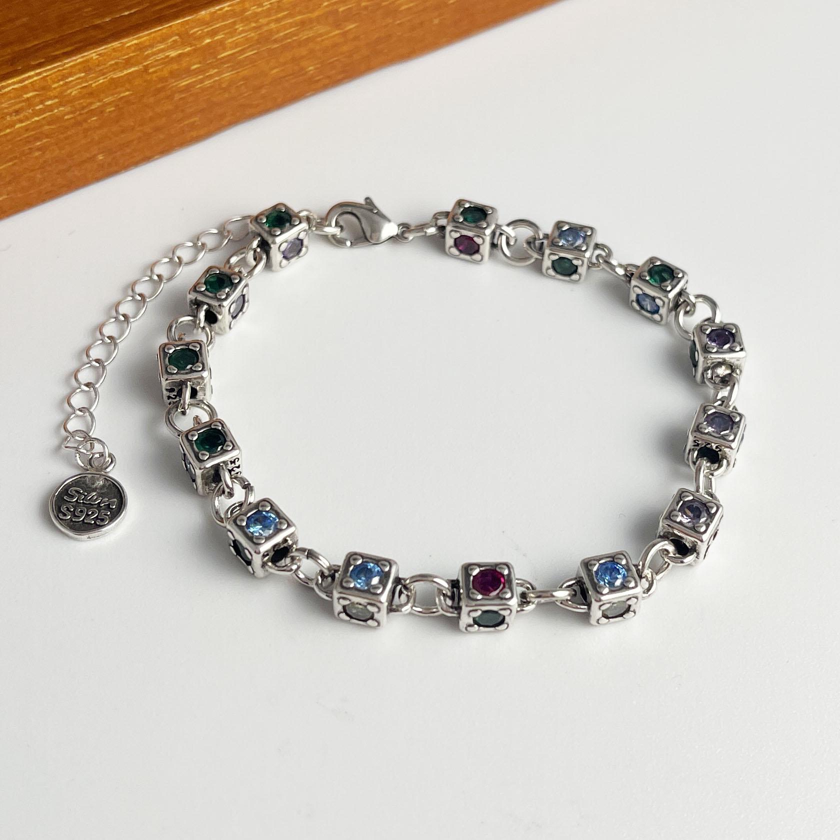 

100% Solid 925 Sterling Silver Retro Bracelet for Women Men Vintage Handmade Cross CZ Rerto Bracelet Birthday Gift