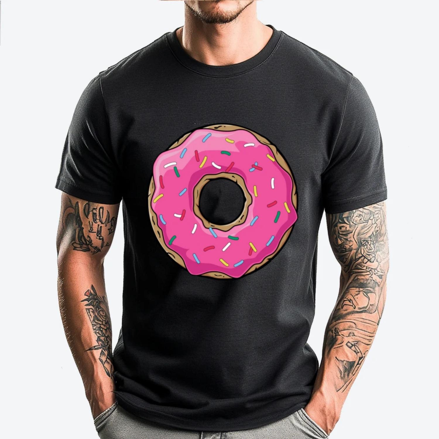 

Pink Donut With Sprinkles Sweater Doughnut Sweets Pastries Mens Clothing Men s T-Shirts Cool Fashion Tops S чёрный