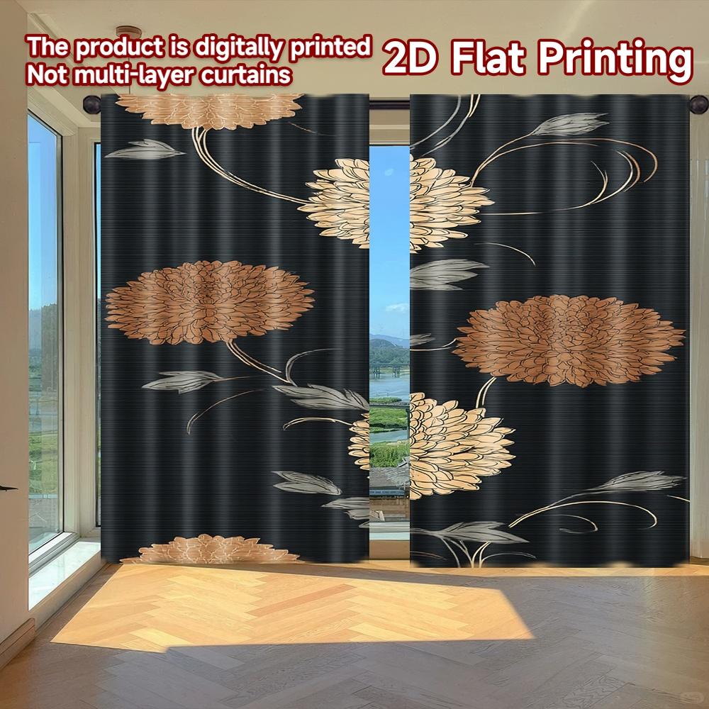 

Set Of 2 Flat Printing Curtains Without Rod Floral Swirls Dark Background Valentine Is Day Festival Fashion Durable Curtain Polyester W100*H70(CM)-Hooks&1PCS
