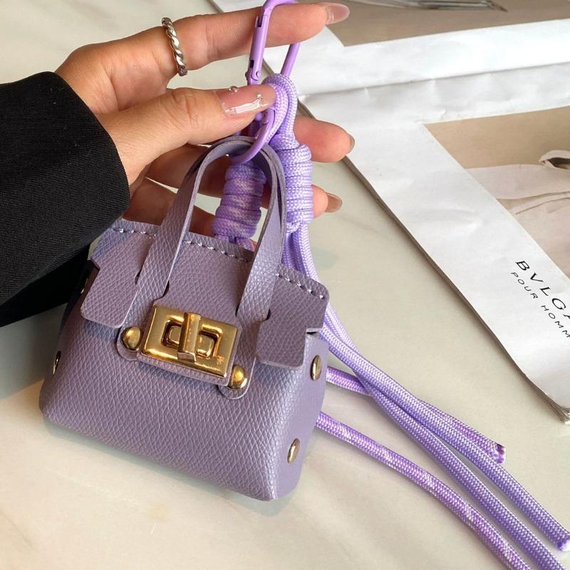 Mini Coin Purse Bag Pendant Cute Square Handbag Earphe PU Leather Creative Car Key Chain Pendant Decorati Multi-functial