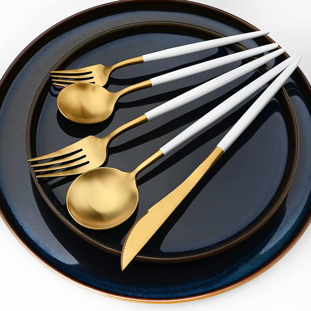 JANKNG 5 bucăți Vesălă din aur mat, greu, set de argintărie din oțel inoxidabil 304 Seturi de tacâmuri Ustensile de bucătărie Tacâmuri Set de tacâmuri