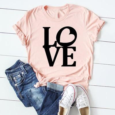 (Asian Size)Tee Top Love Letter Trend Style Cute 90s Clothing Casual Short Sleeve Women Print Lady Fashion T Shirt Female Graphic T-shirt