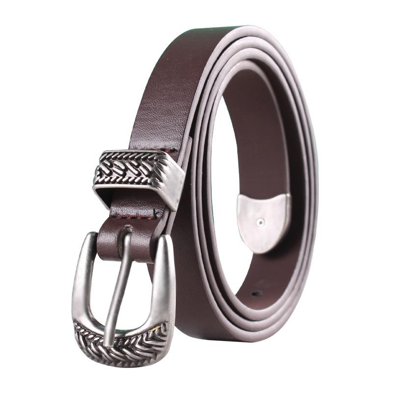 

Ремень для женщин в стиле ретро с металлическим рельефом, персонализированная гравированная пряжка, модный универсальный декоративный пояс для одежды 105cm кофейный