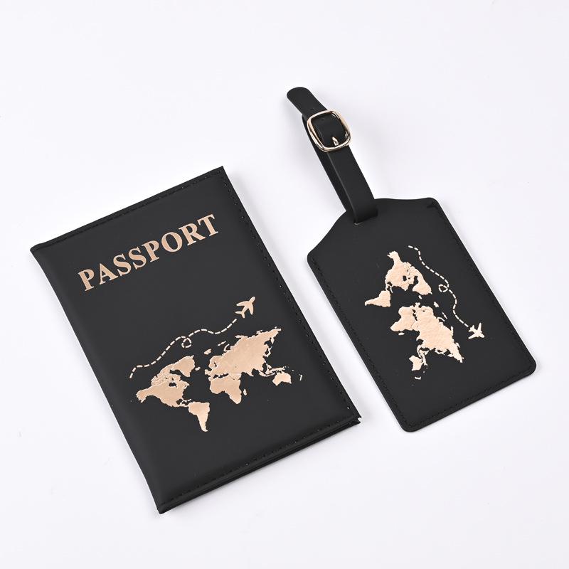 2024 Trendy PU Map Passport Protector & Luggage Tag Set