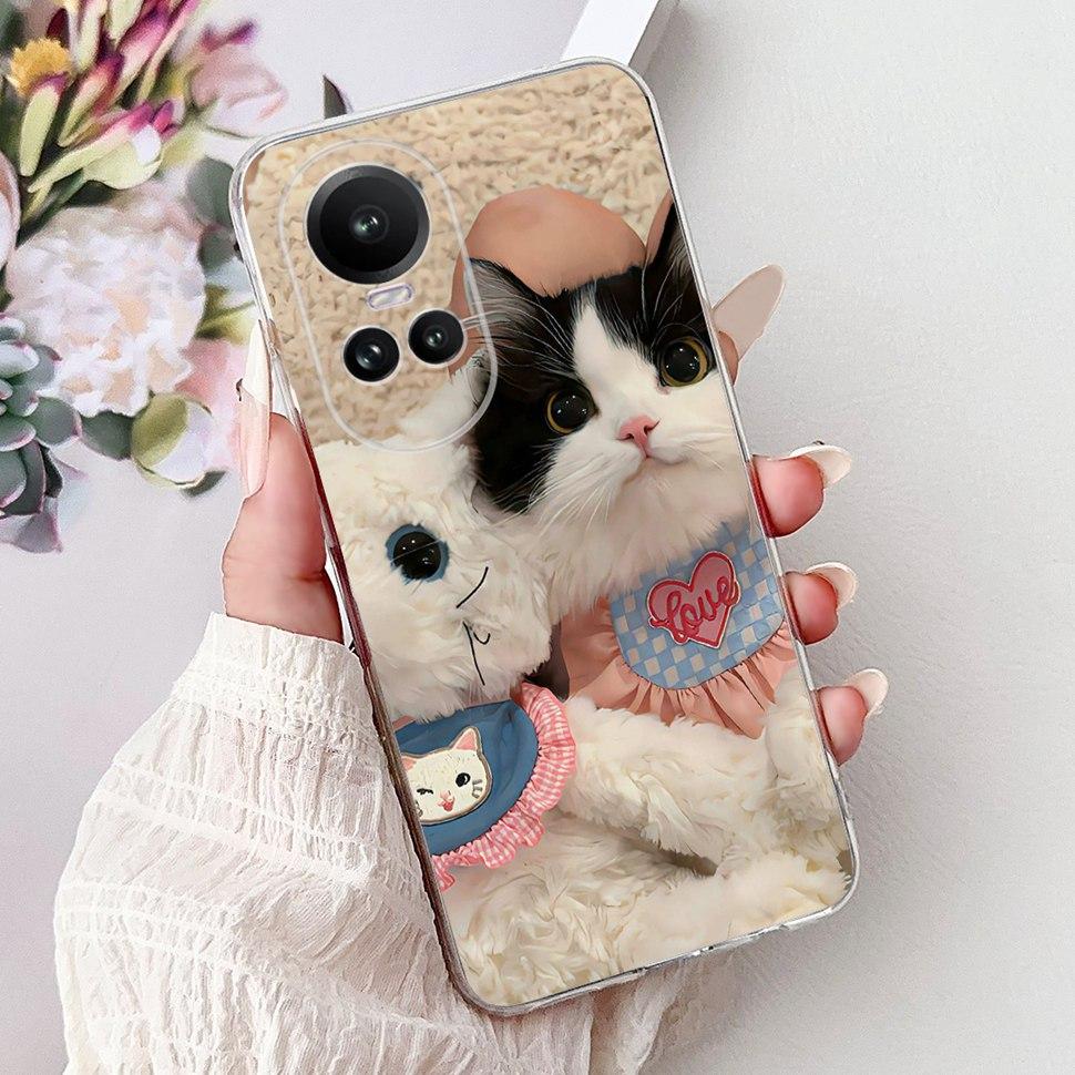 For OPPO Reno10 5G Case CPH2531 Luxury Cat Cartoon Cover Clear Silicone Soft TPU Phone Case For OPPO Reno 10 Reno10 Back Covers