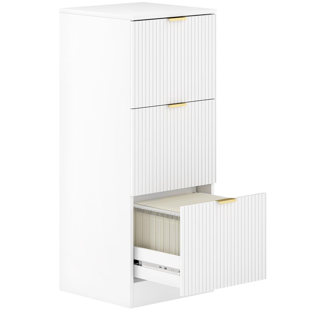 Desk Drawer Unit with 3 Drawers Fluted Fronts Filing Cabinet for A4 or Letter Size 40x40x101 cm White