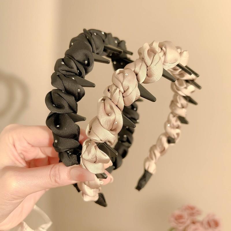 1/2/3pcs Pleated Fabric Headband for Woman Korean Rhinestones Toothed Non-slip Hair Band Able Girl Makeup Head