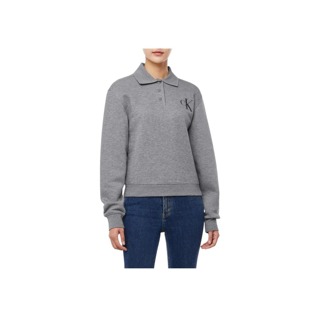 Calvin Klein Logo Long Sleeve Polo Shirt Women Tops Medium-Gray 47B217G-P7E