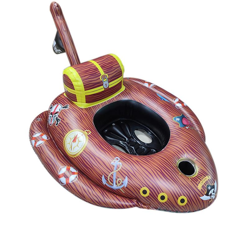 Inflatable Pirate Ship Water Play Toy  Kids Aquatic Tank Seat Ring with Sprayer, Pool Water Sprinkler Car Swimming Ring