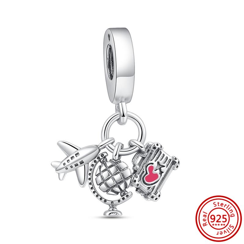 925 srebro torba na zakupy bagażowe walizka miłość podróż słodkie koraliki Fit Charms bransoletka biżuteria damska