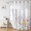 No Hook Floral and Butterfly Shower Curtain With Snap-in Fabric Liner, Sheer Top Window, Waterproof Double Layer Bathtub Curtain