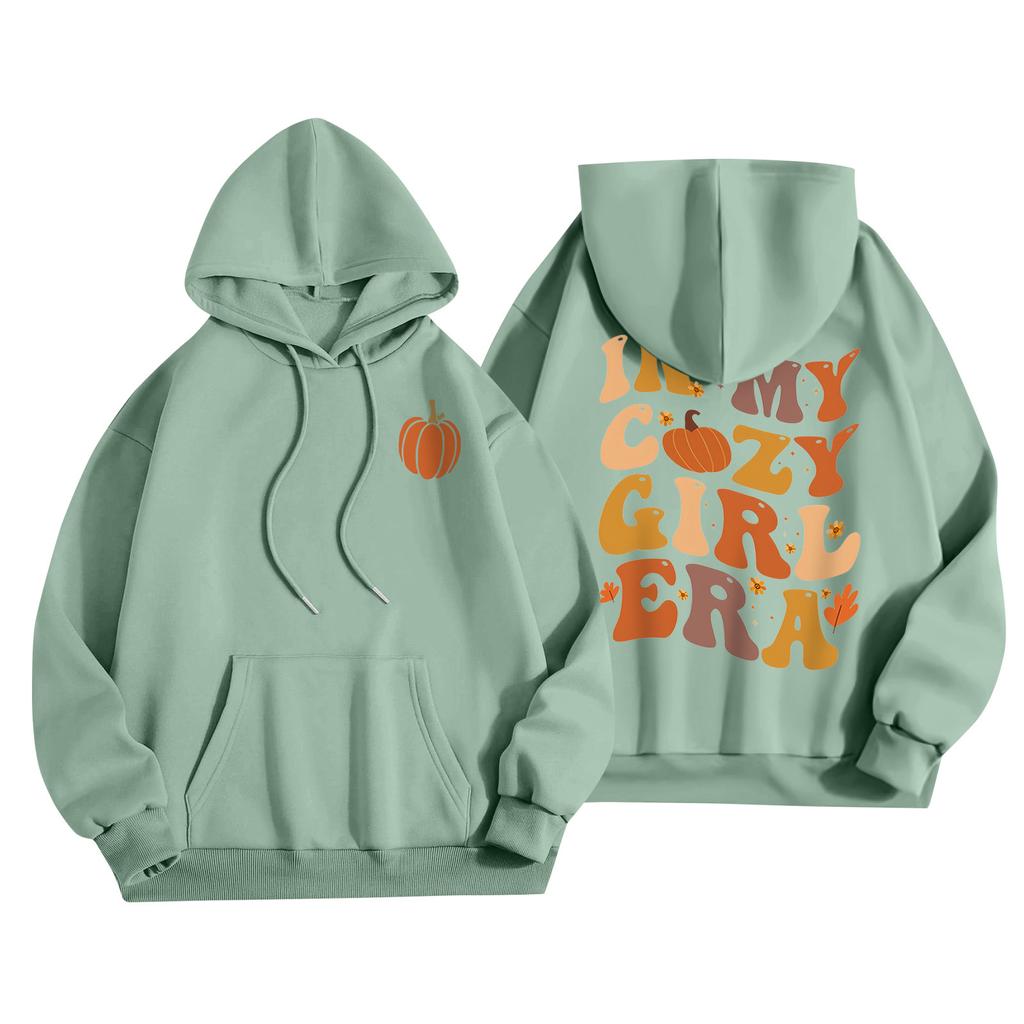 Dammode Lätt långärmad tröja för kvinnor med fickor Preppy grafisk hoodie