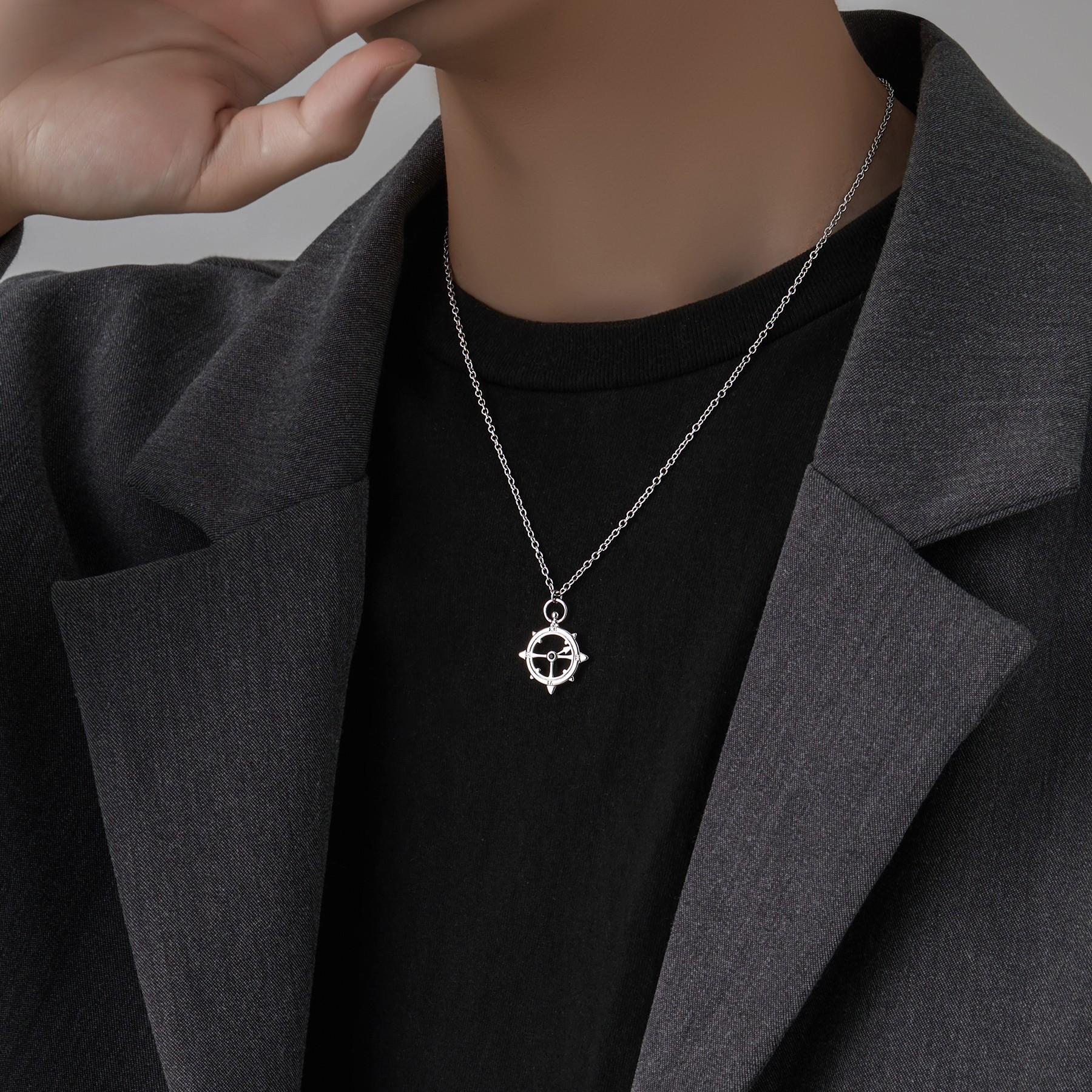 

Rudder Pendant Necklace for Men, Ins Style, High-End Design, Niche Collarbone Chain, Trendy Light Luxury Versatile Men s Jewelry Compass Pendant Necklace5