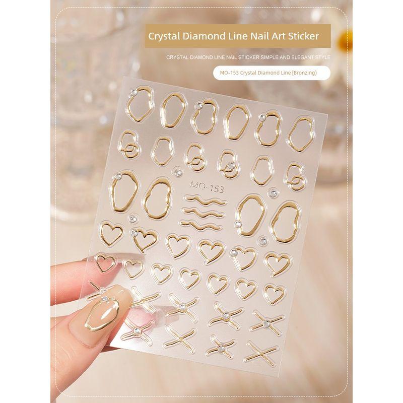 

Line Nail Sticker with Diamond Three-Dimensional Magic Mirror Effect Powder Hand-Painted Gold and Silver Color Embossed Gilding Nail Patch Accessories MO-153 Crystal Diamond Line [bronzing]]