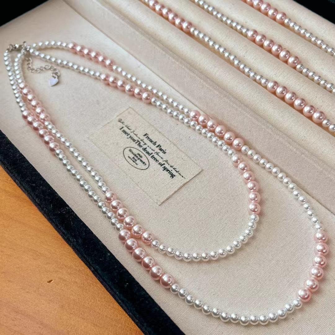 Vintage High Quality Artificial Seawater Pearl Double Layer Long Pearl Necklace Collarbone Chain Sweater Chain