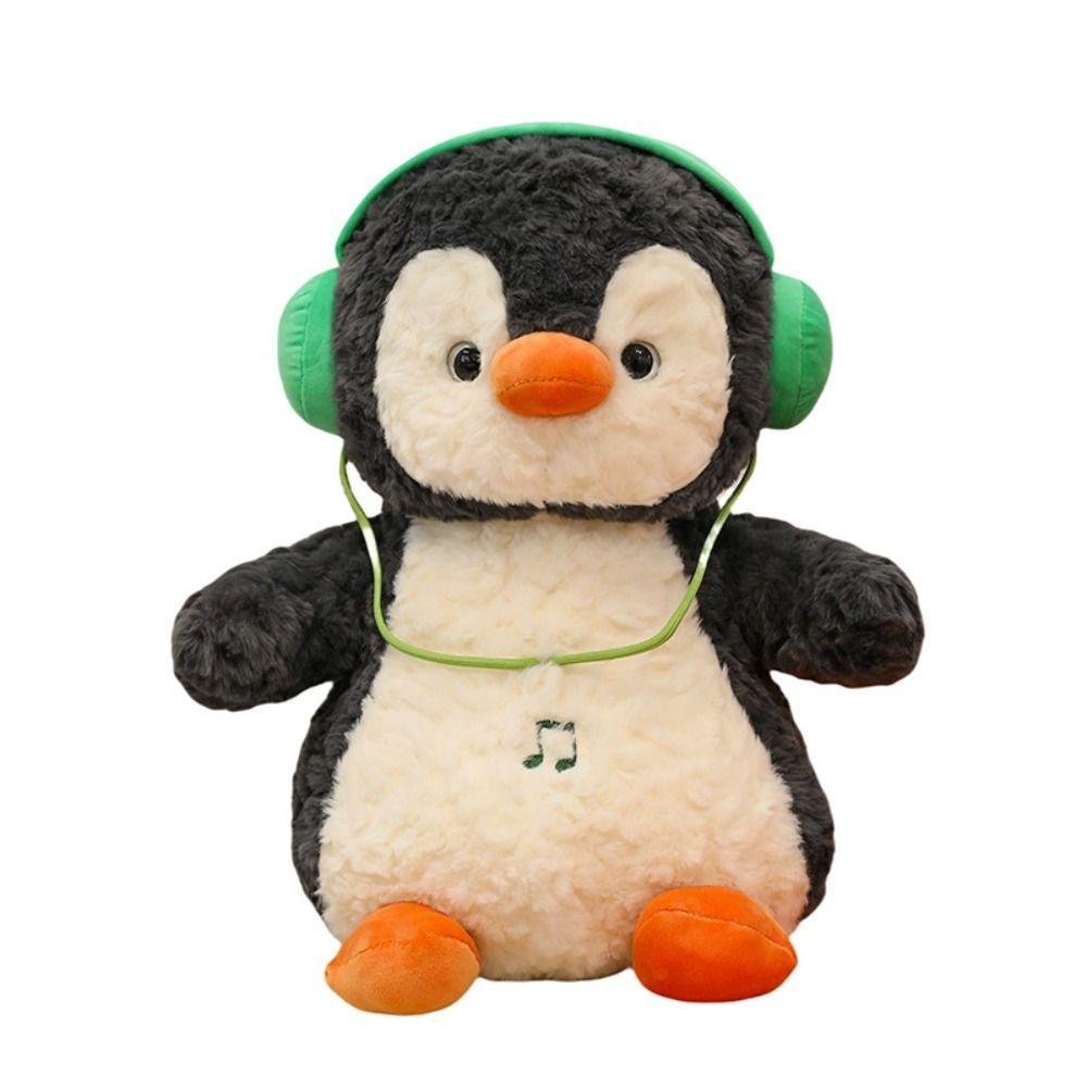 Interactive Penguin Doll Stuffed Animals Fluffy Wearing Headphones Animal Doll  Home Decor