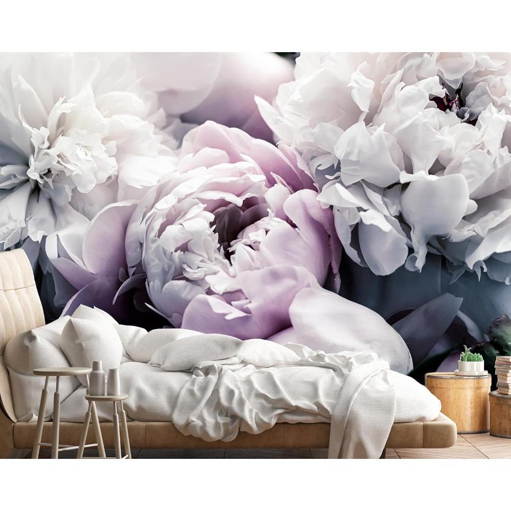 Purple White Peony Floral Wall Mural Large Flower Wallpaper Home Decor