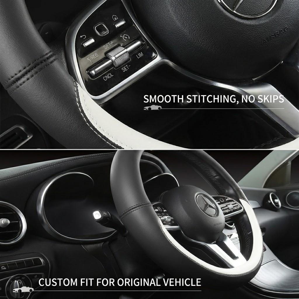 Napa Leather Steering Wheel Cover Non-Slip Inside, Universal 15 Inch for Car, All Season & Wear-Resistant