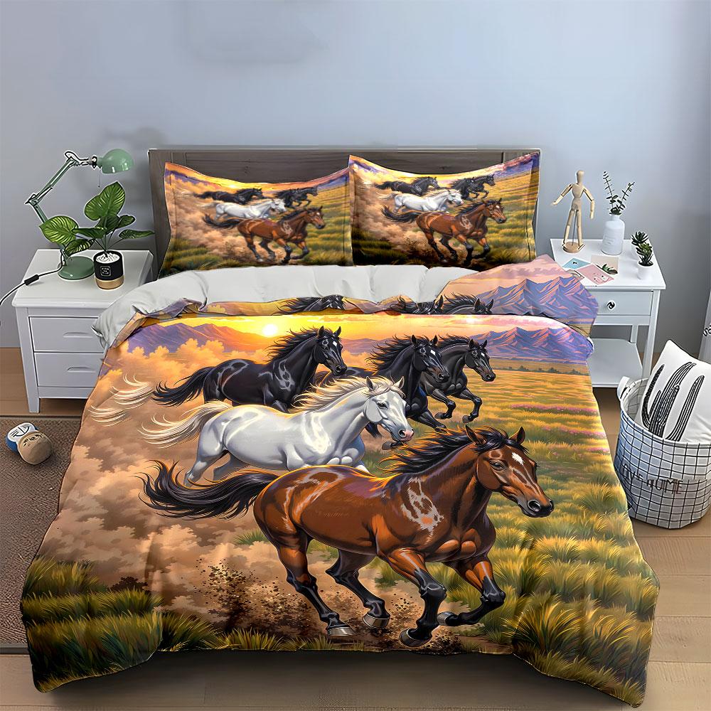 Galloping Horses at Sunset Bedding Duvet Cover Set Duvet Cover Pillowcases (1*Duvet Cover 2*Pillowcases, without duvet insert)