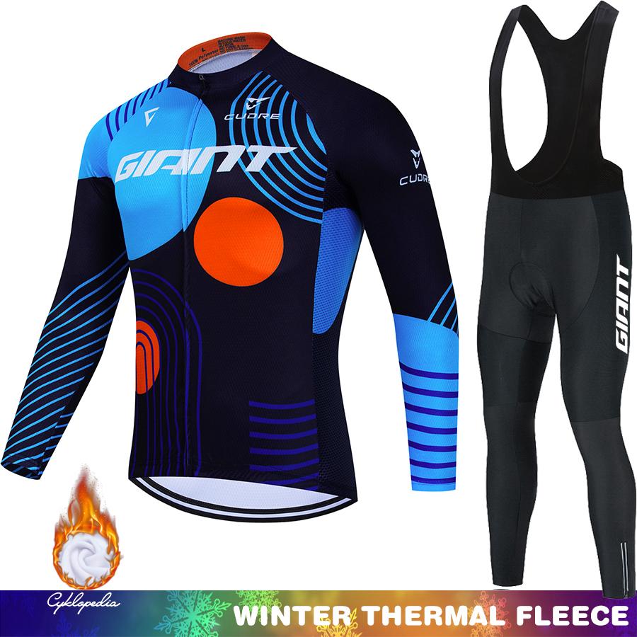 Men's Cycling Outfit GIANT Winter Thermal Fleece Clothing Jersey Jumper Sportswear Set Bib Suit Man 2026 Termal Road Bicycle Mtb