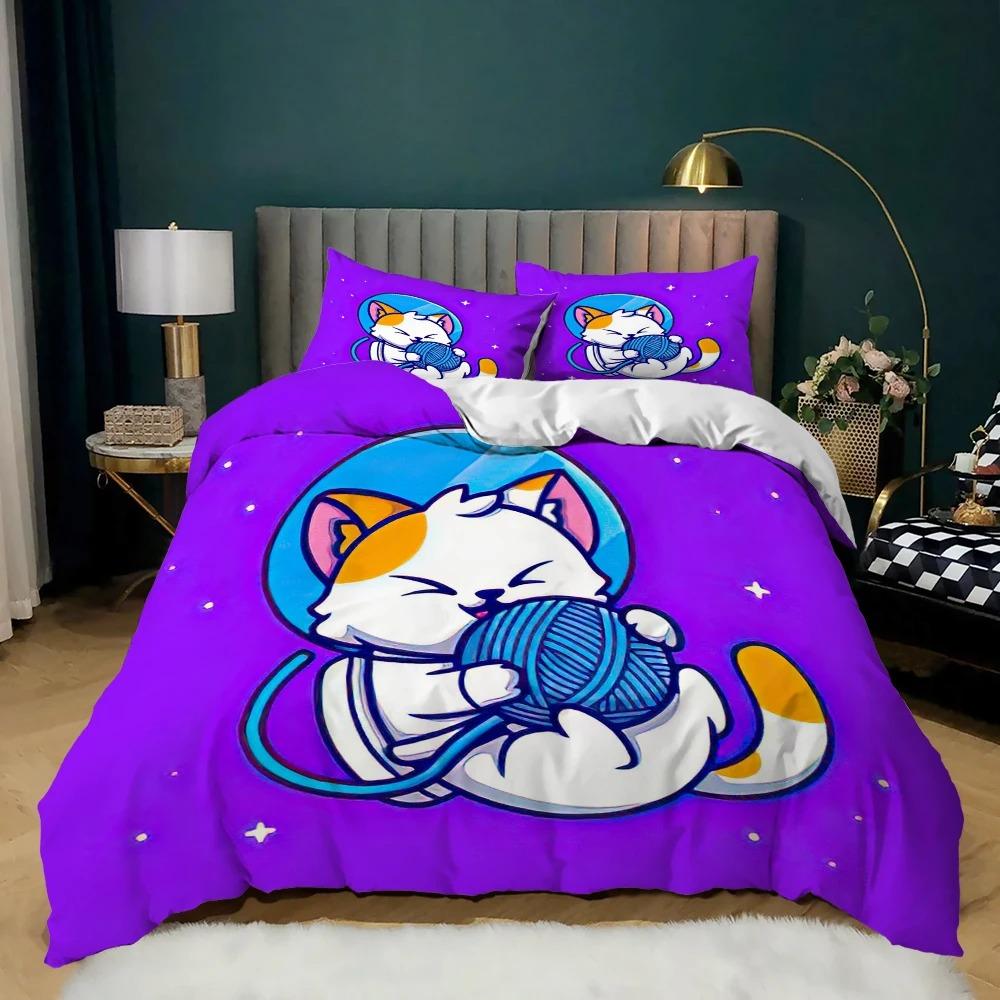 Cartoon Animal Duvet Cover Microfiber Pig Astronaut Red Bedding Set Space Universe Animal Theme King Quilt Cover