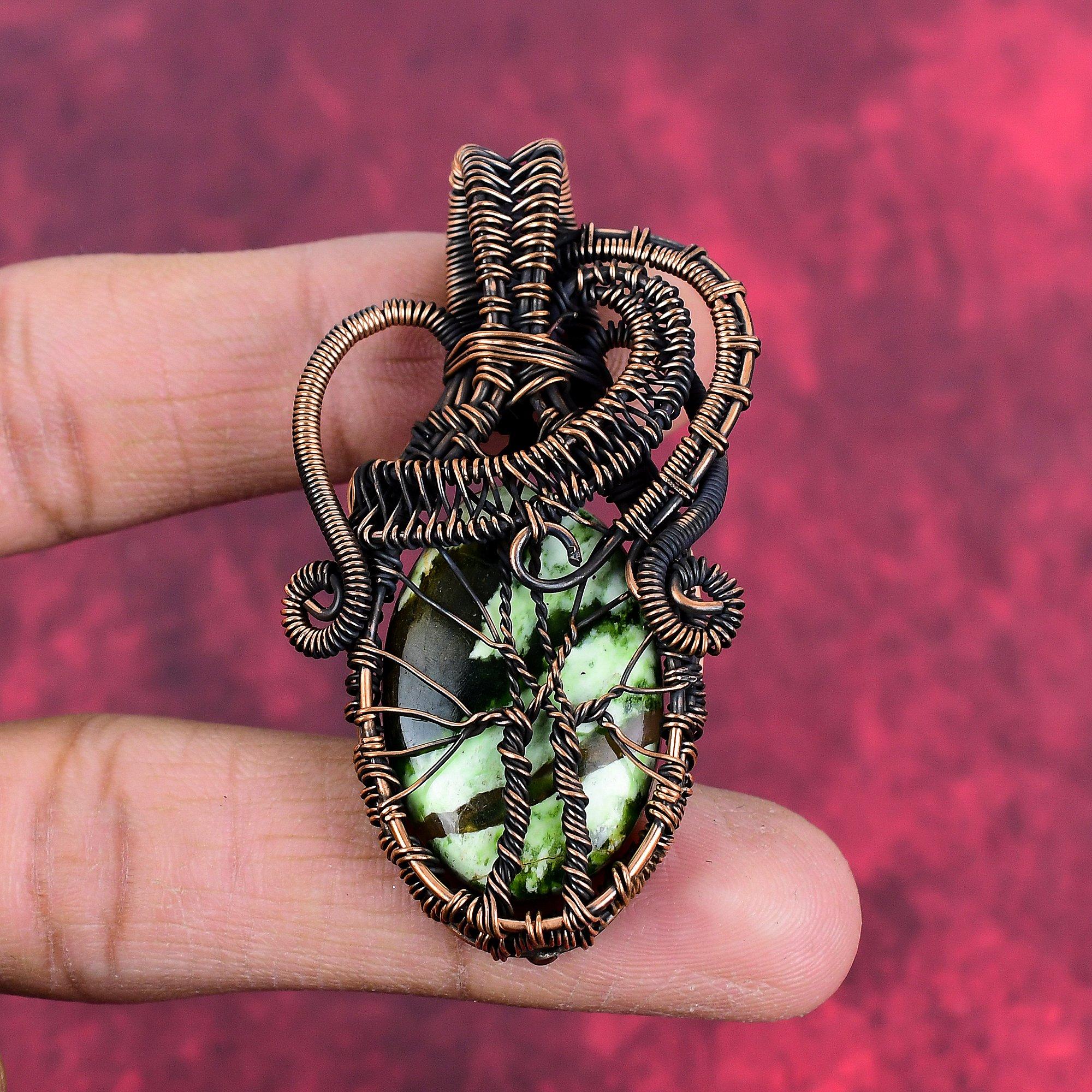 Tree of life australian chrome chalcedony pendant copper wire wrapped pendant gemstone pendant handmade pendant copper jewelry gifts for him