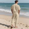Men's Linen Beach Casual Set: Short Sleeve Shirt & Long Pants Summer Collection