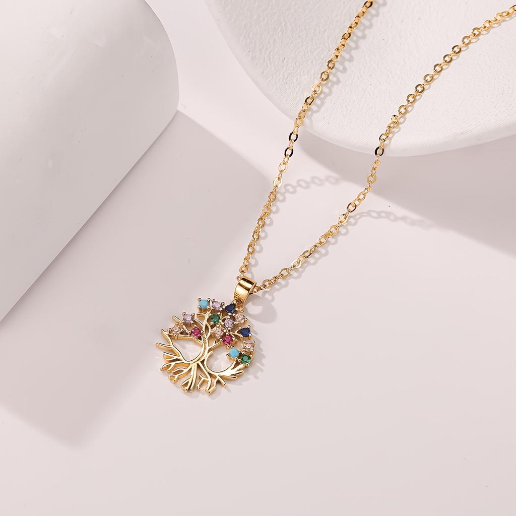 1New high-quality copper necklace-European and American Style,Tree of Life Necklace Inlaid with colored zirconia,Wishing Tree Pendant Elegant and