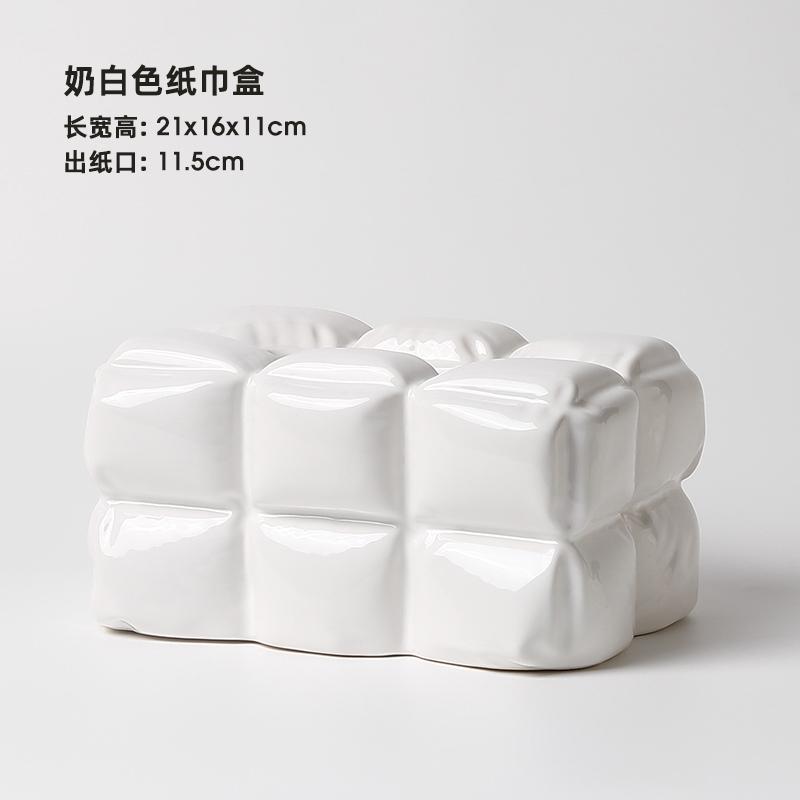 Nordic Abstract Pleated Ceramic Tissue Box Rectangular Tissue Container Household Extractable Napkin Box Paper Shelf Home Decor