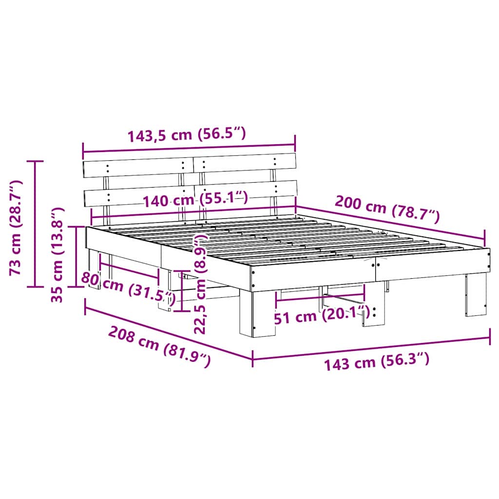 White Bed Frame with Headboard 140 x 200 cm Solid Pine Wood
