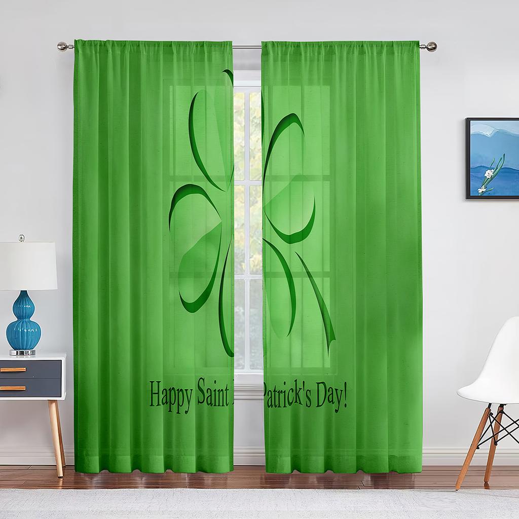Tüllvorhang mit grünem Kleeblatt „Happy St. Patrick's Day“ für Schlafzimmer, Fenstervorhang, Luxusdekoration, Wohnzimmer, transparenter Vorhang
