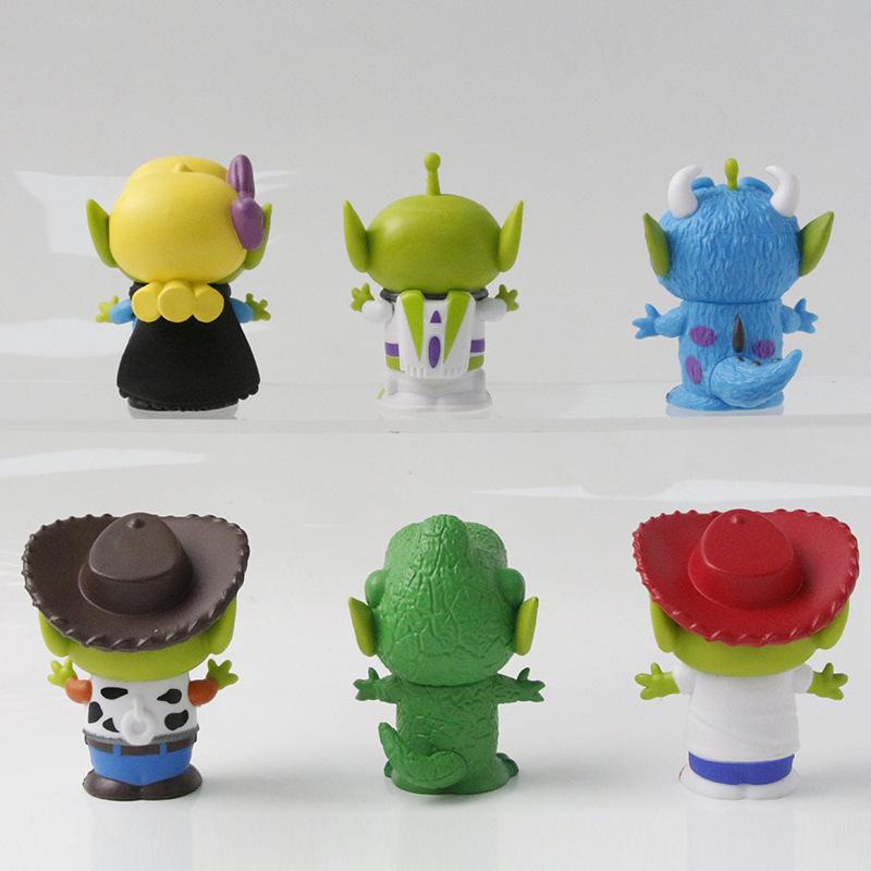 6Pcs Toy Story Alien Cosplay Mini Figures Set Woody Rex Jessie Buzz Sulley PVC Figurines Desktop Car Ornament Collectible Toy Gift For Kids Movie Fans
