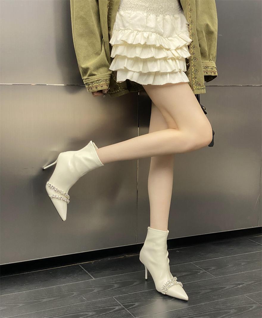 

Fashion fine~ Exported to Korean single! French pointed high heel short boots thin boots thin heel elastic boots/socks boots women s single boots 40 белый