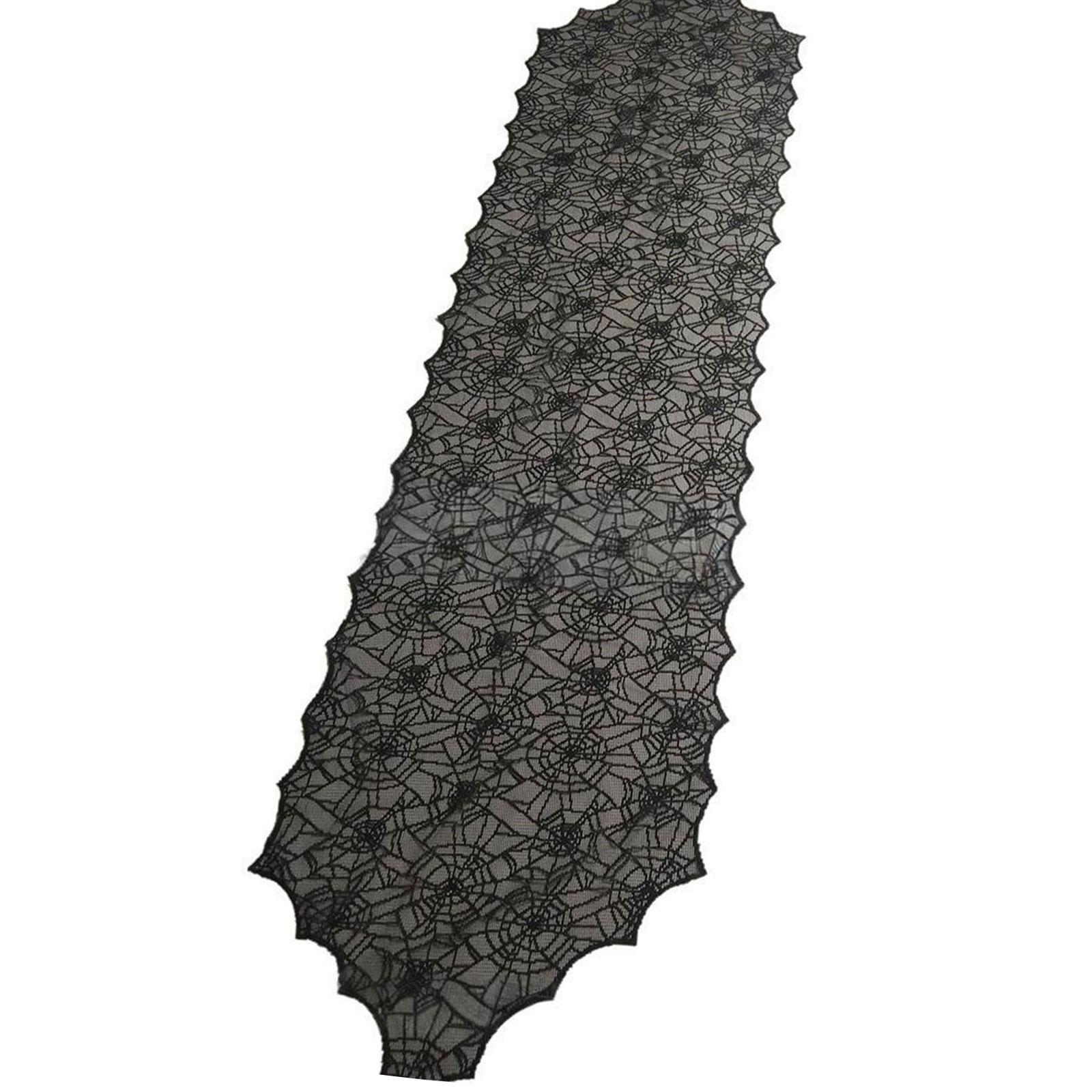 

Halloween Black Lace Polyester Tablecloth for Party Decorations Fabric Easy To Cleaning Foldable Designs B