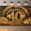 Fondo 2D para Fiesta de 40 Cumpleaños, Tema Negro y Dorado con Botellas de Champán para Decoración de Fiesta