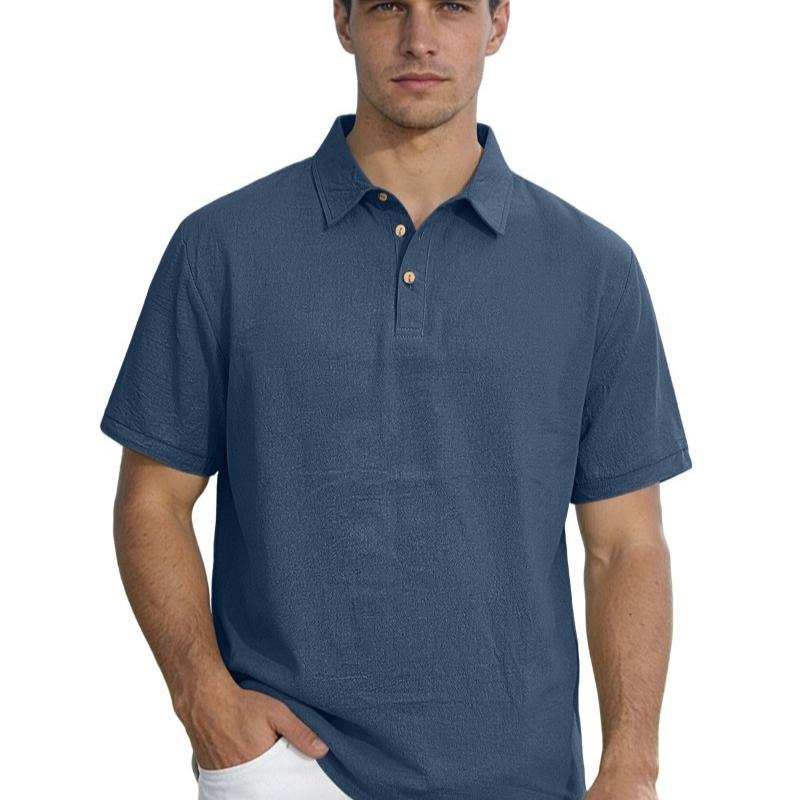 Polo Uomo in Lino Monocolore - T-shirt Premium da Business con Collo a Revers e Maniche Corte