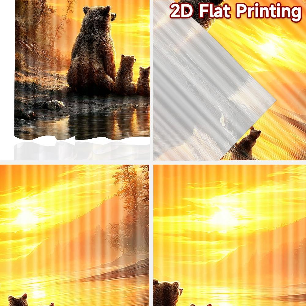 2D flat printing 2pcs Window Drapes Bear Family Sunset Scenery Digital Printed Polyester Drapes Holiday Decorations for Outdoor