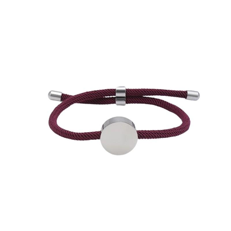 Adjustable Handmade Braided Bracelet With Engravable Round Charm Titanium Steel Unisex Couple Jewelry