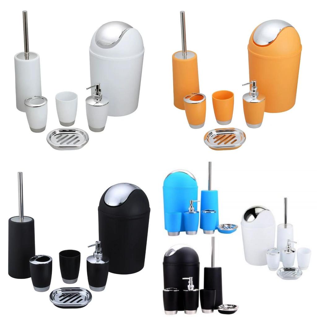Badezimmerzubehör Sechsteiliges Kunststoff-Waschraumset mit Zahnputzbecher und Aufbewahrung für Geschenk und Büro