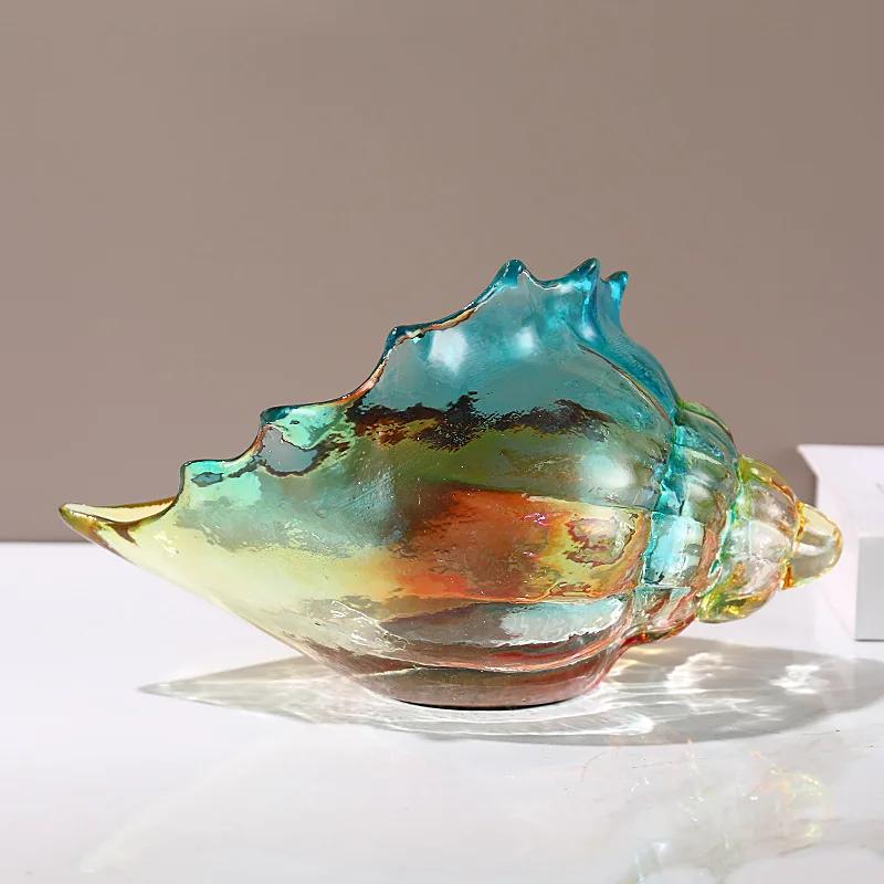 Creative Colorful Conch Glass Handicrafts Key Tray Desktop Storage Container Shell Figurines Home Decoration Accessories