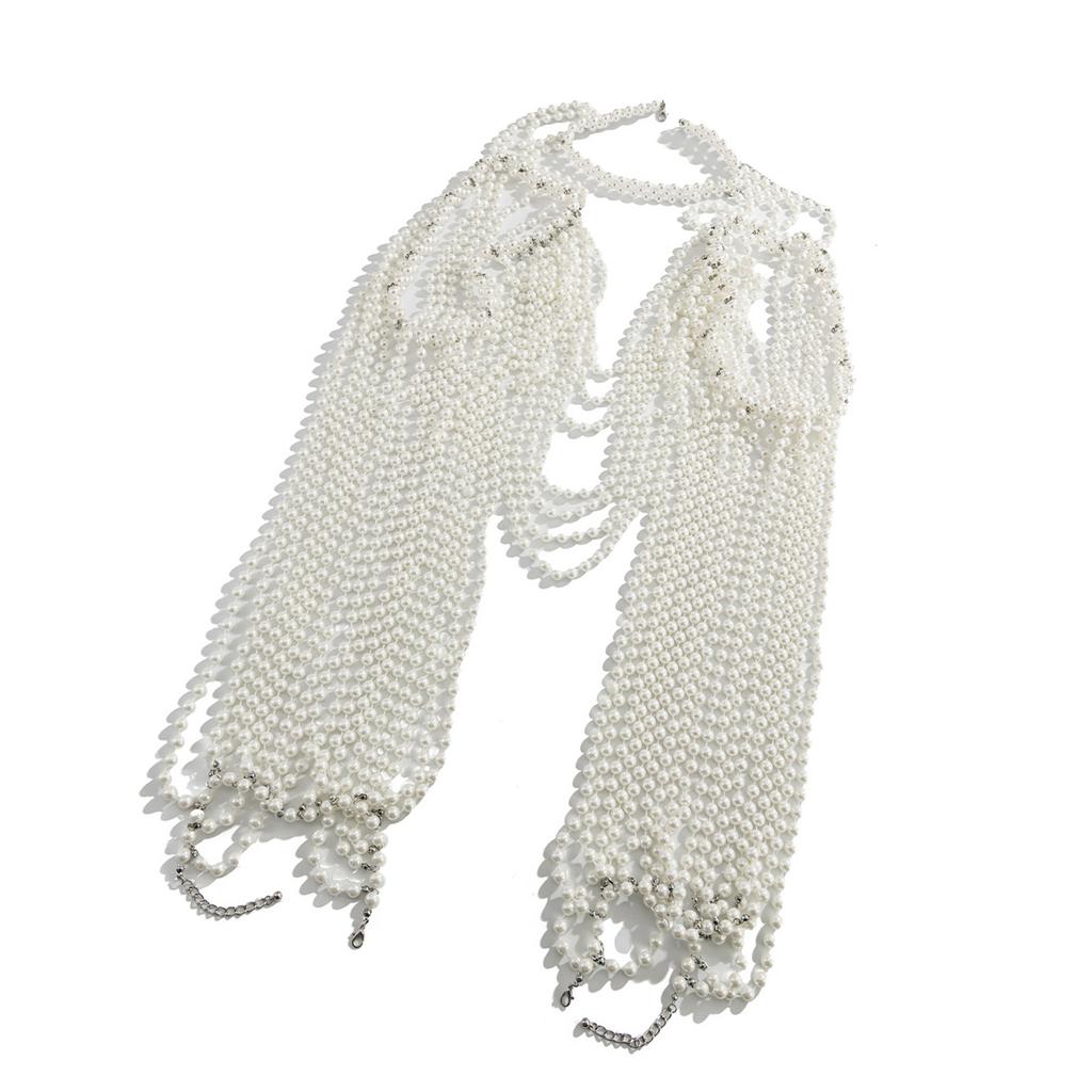 Versatile Pearls Body Jewelry Beaded Cape Featuring Removable Tassels for Multiple Fashion Scenarios Swim Event Ready