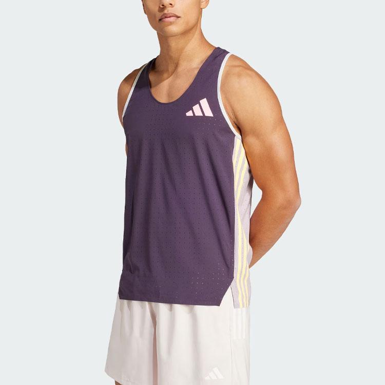 Adidas Adizero Three-Stripe Color-Block Running Sports Slim-Fit Quick-Dry Tank Top Men Tops Black Purple IW6111