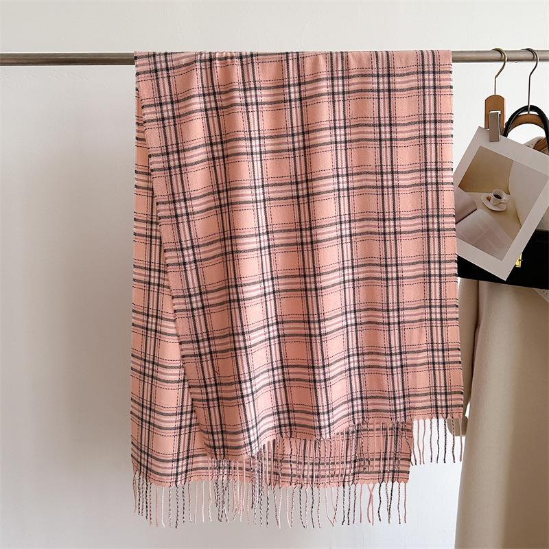 Korean Version Plaid Scarf Winter Male And Female Students Scarf Thickened Warm Outer Shawl Tassel Korean Imitation Cashmere Scarf