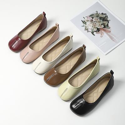 Fashion Flat Shoes Women's Plus Size Women's Shoes 41-43 Spring and Autumn New Shallow Square Toe Split Toe Shoes Loafers Women