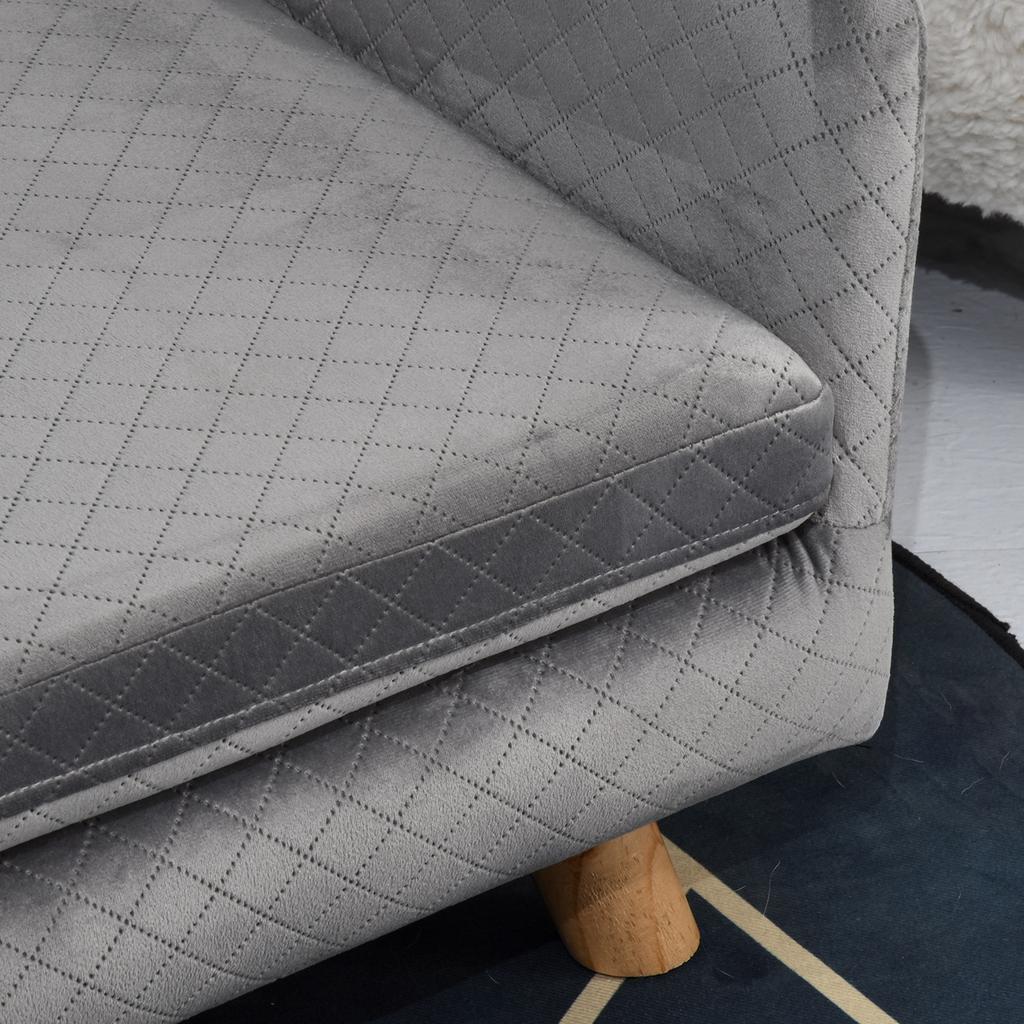 Dog Sofa Dog Bed Dog Couch Made of Velvet with Backrest, Wooden Legs, Cushion, Cat Sofa with Soft Padding, for Small Dogs 64 x 45 x 36 cm Dark Grey