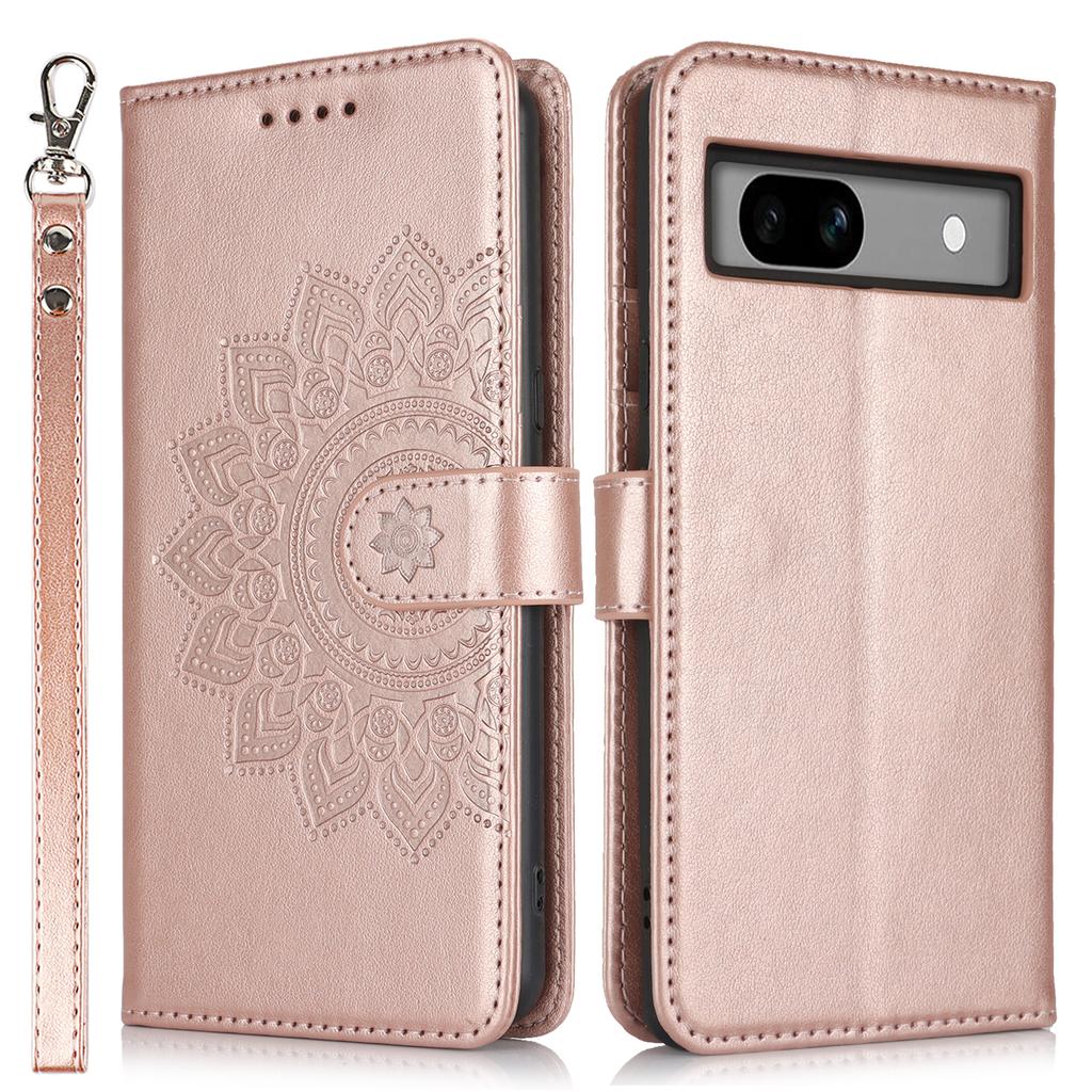 For Google Pixel 7a Case Textured Leather Wallet Phone Cover with Strap