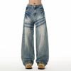 European and American hiphop fried street American washed old jeans niche design loose wide-leg pants mopping pants tide