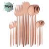 20Pcs Luxury Matte Flatware Set Kitchen Stainless Steel Tableware Set Hotel Dinnerware Set Rainbow Cutlery Set Gift Korean Bowl