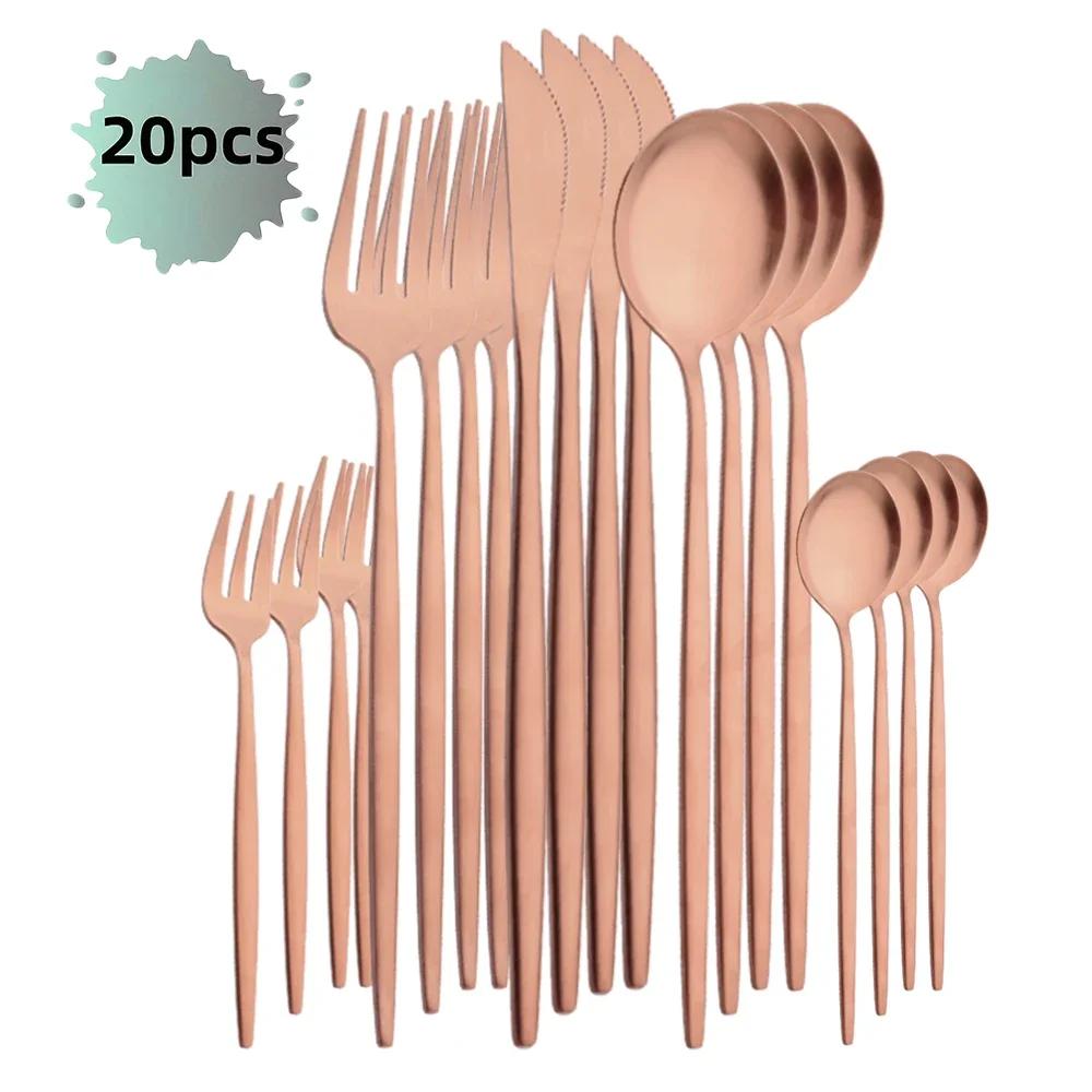 20Pcs Luxury Matte Flatware Set Kitchen Stainless Steel Tableware Set Hotel Dinnerware Set Rainbow Cutlery Set Gift Korean Bowl